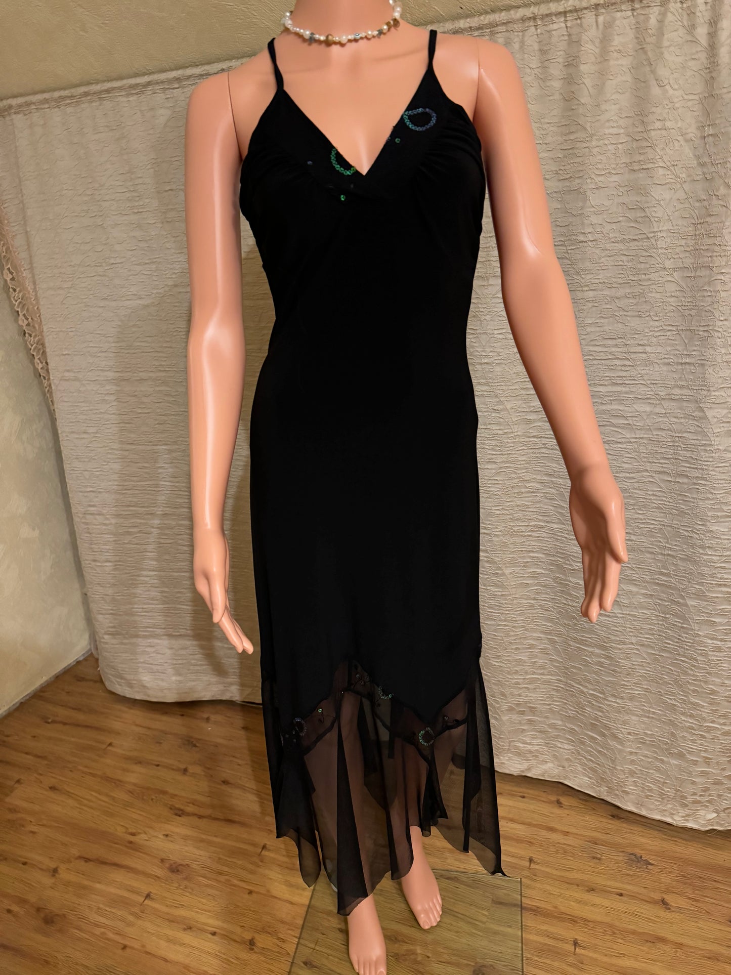 Vintage Black Slip Dress with Sheer Layer
