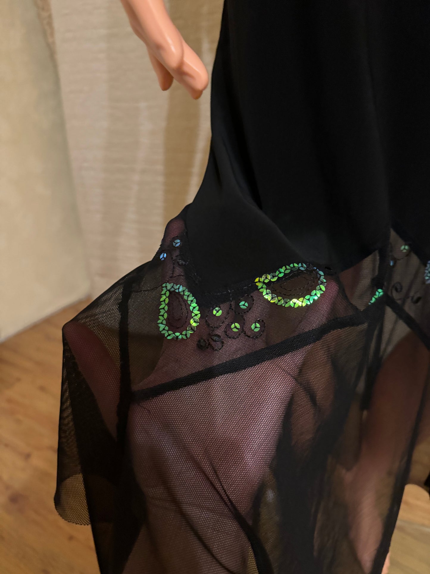 Vintage Black Slip Dress with Sheer Layer