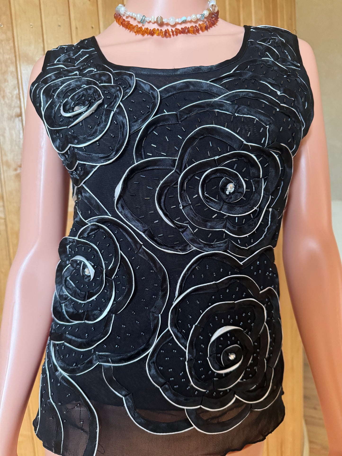 Black Sleeveless Top with 3D Roses