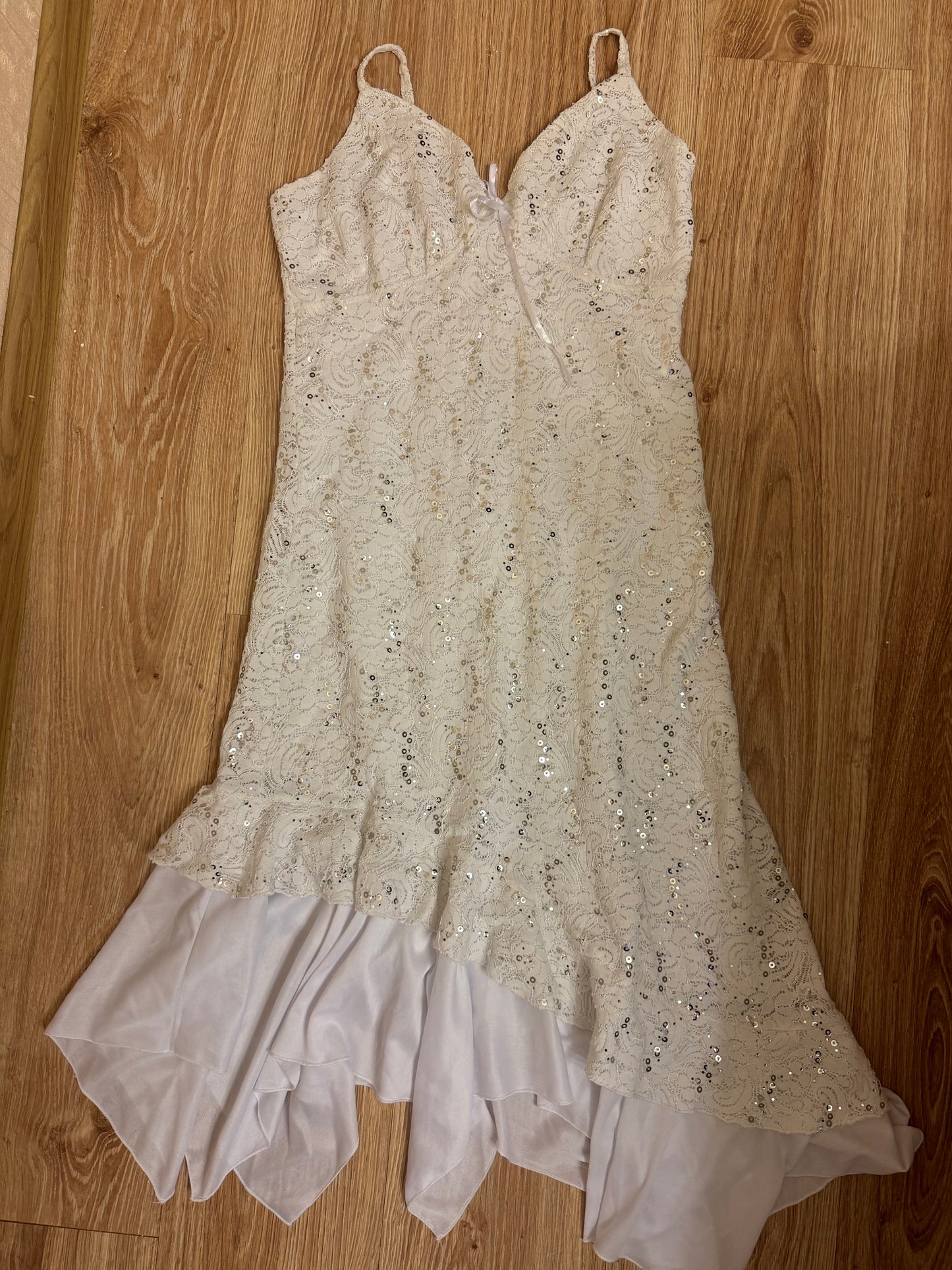 Sparkly White Asymmetrical Hem Party Dress
