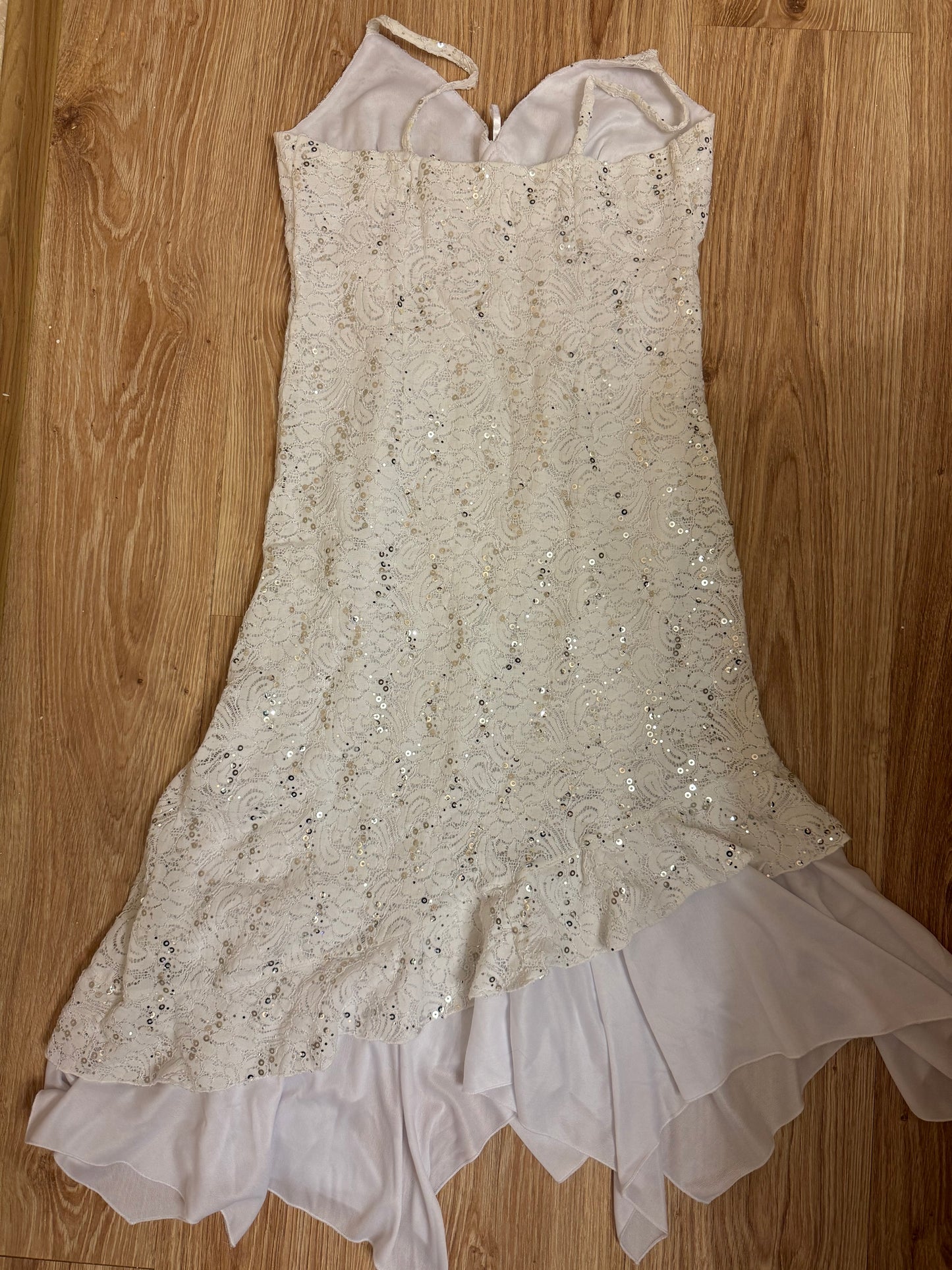 Sparkly White Asymmetrical Hem Party Dress