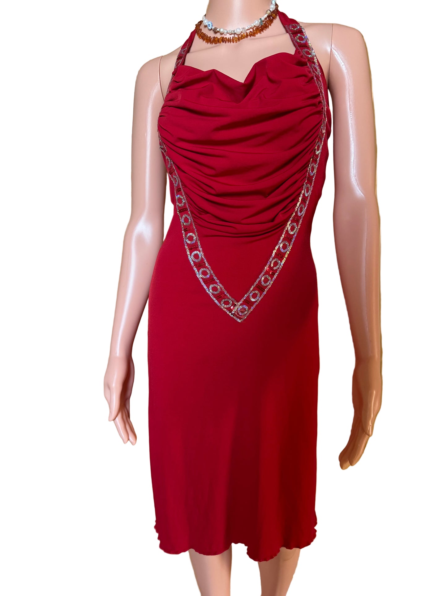 Red embroidered dress