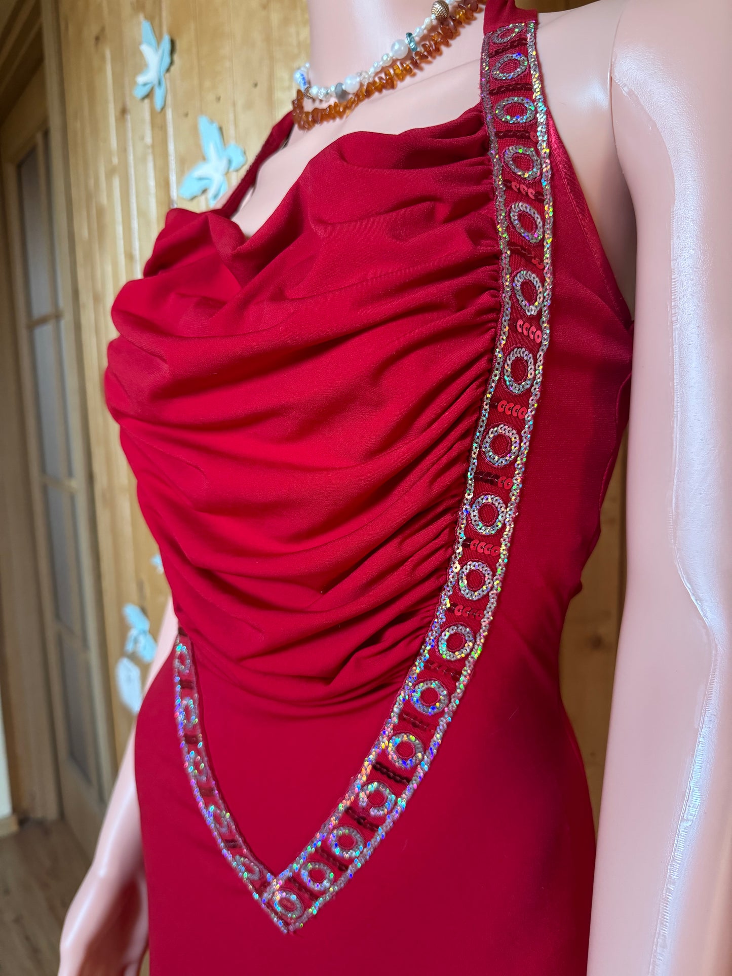 Red embroidered dress
