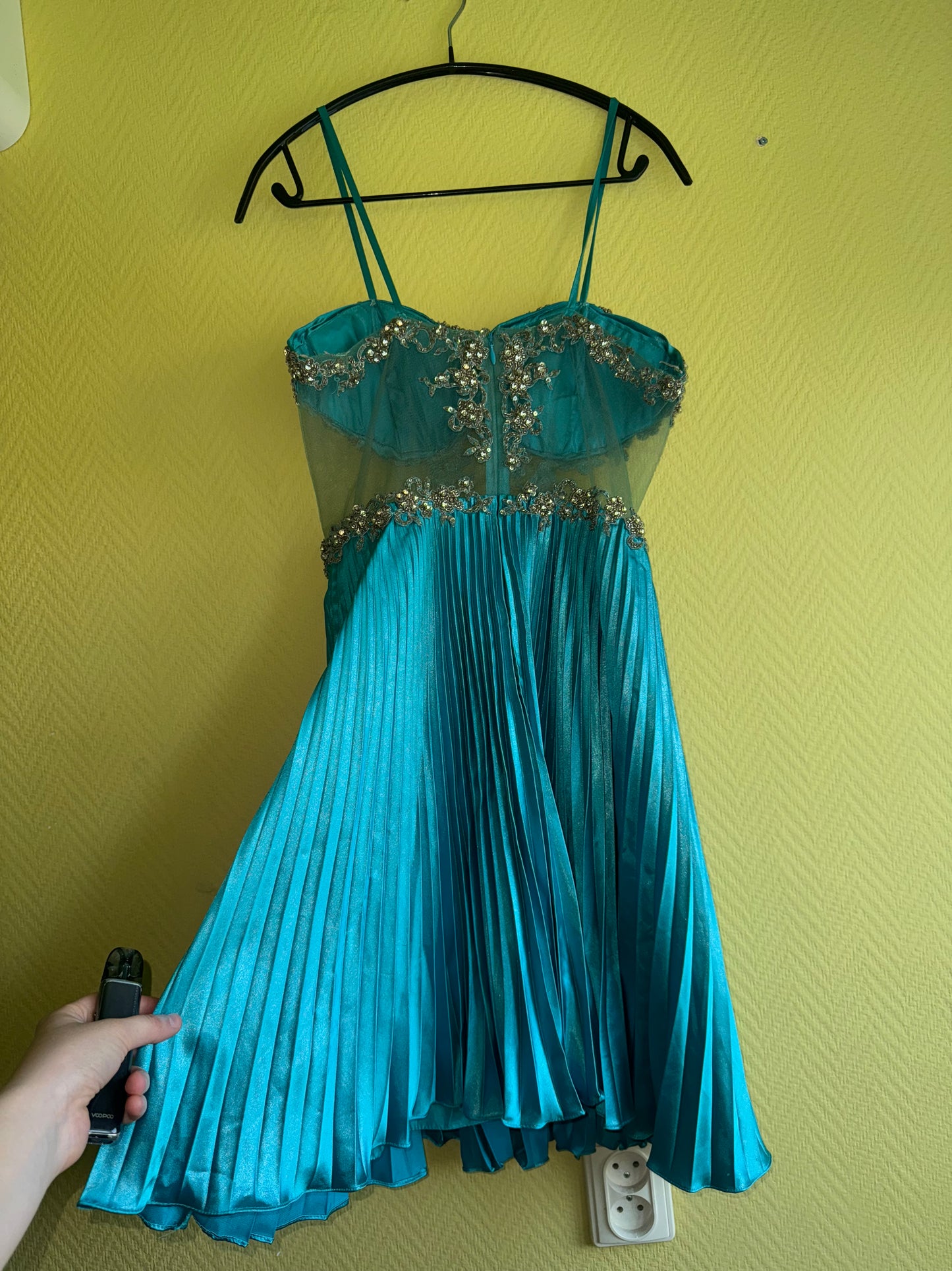 Teal Sequin & Mesh Party Dress