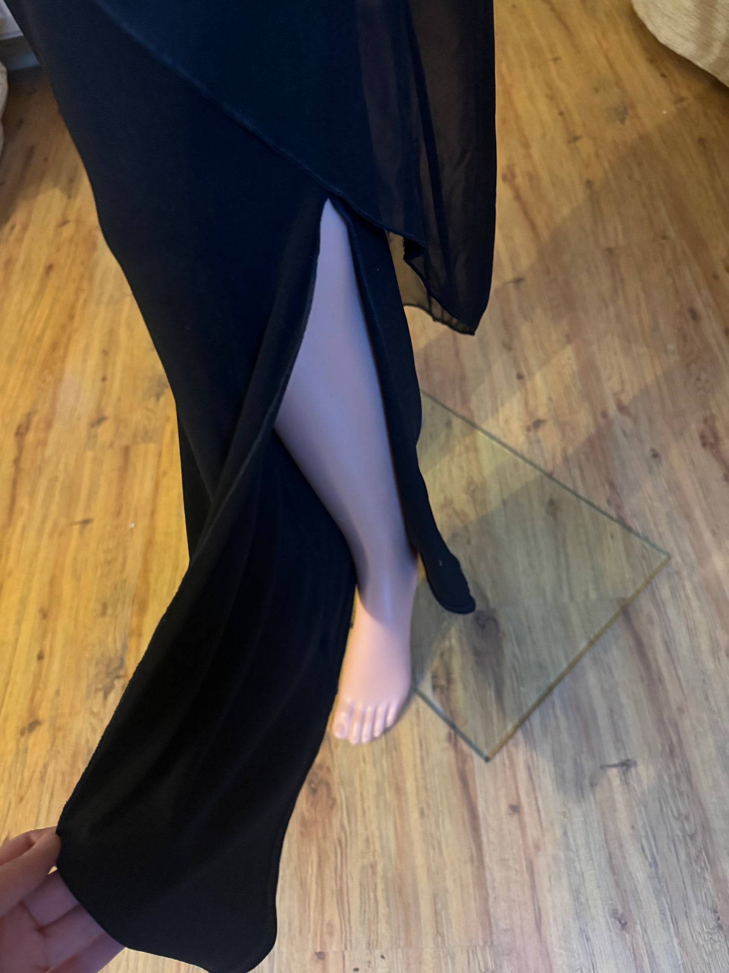Elegant Black Jumpsuit with Asymmetrical Skirt Overlay