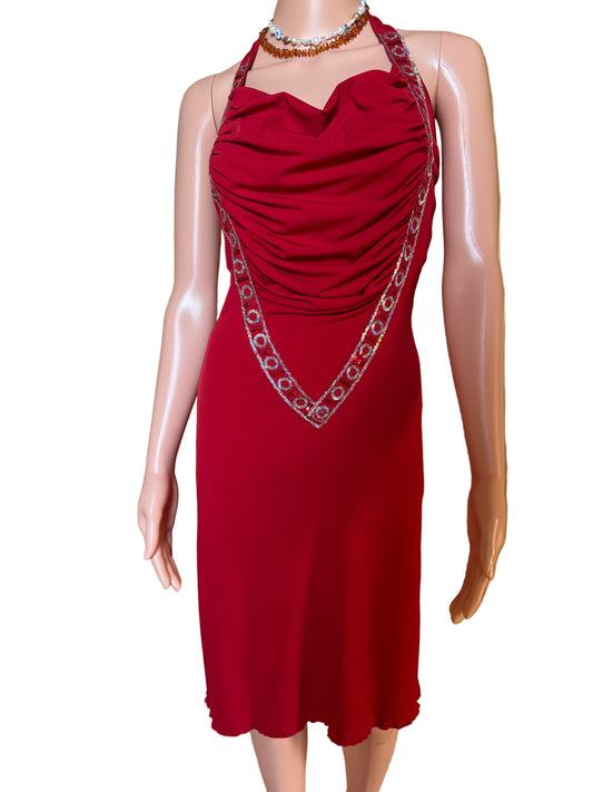 Red embroidered dress