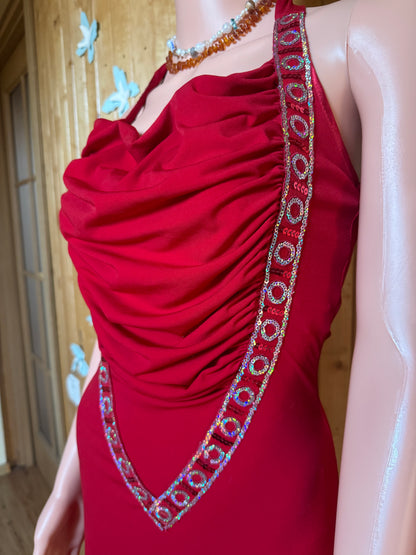 Red embroidered dress