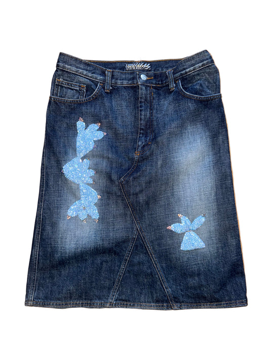 denim embroidered skirt