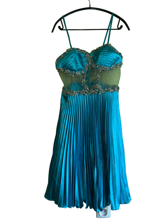 Teal Sequin & Mesh Party Dress