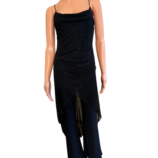 Elegant Black Jumpsuit with Asymmetrical Skirt Overlay