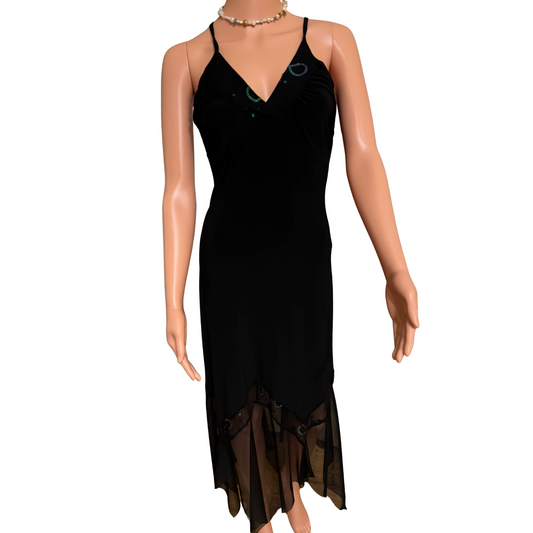 Vintage Black Slip Dress with Sheer Layer