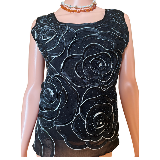 Black Sleeveless Top with 3D Roses