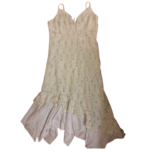 Sparkly White Asymmetrical Hem Party Dress