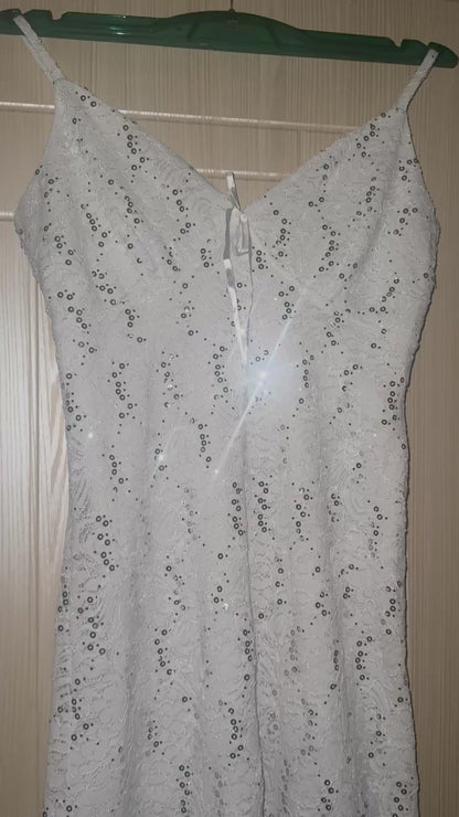Sparkly White Asymmetrical Hem Party Dress