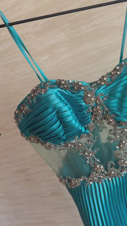 Teal Sequin & Mesh Party Dress