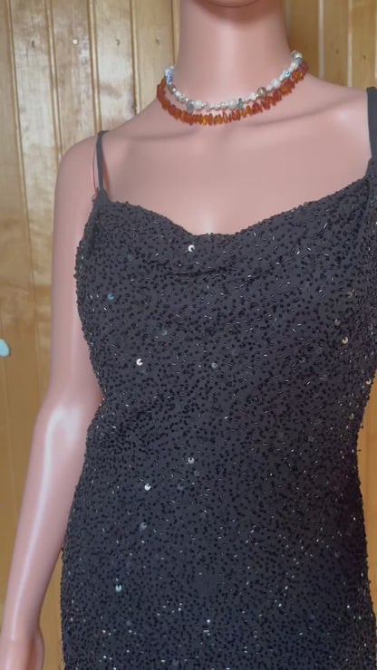 black beaded gown
