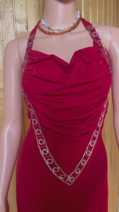 Red embroidered dress